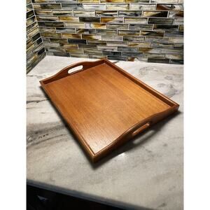 Vintage Good Wood Genuine Teakwood Handled Serving Tray Thailand